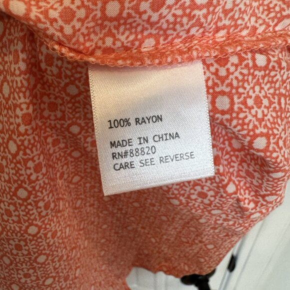 Jones NY Coral & White Floral Blouse L V-Neck 3/4 Length Sleeves Boho EUC Casual - Picture 5 of 7